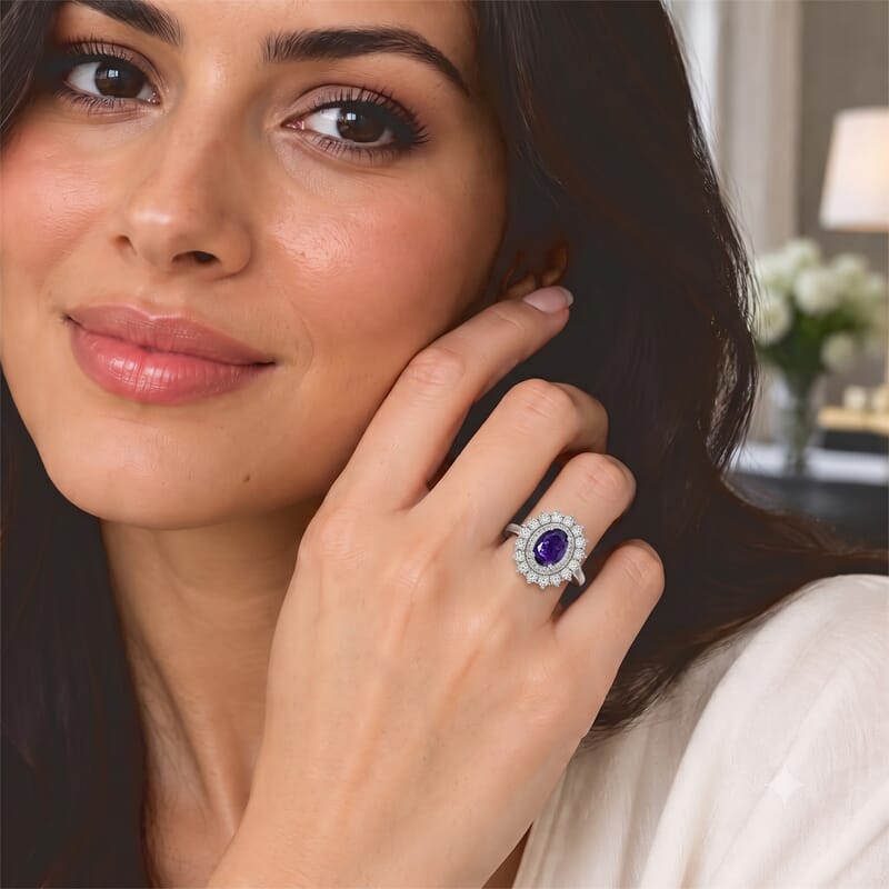 EverTrue African Amethyst and Simulated Diamond 2.00 ctw Ring in Platinum Bond (Size 10.0)