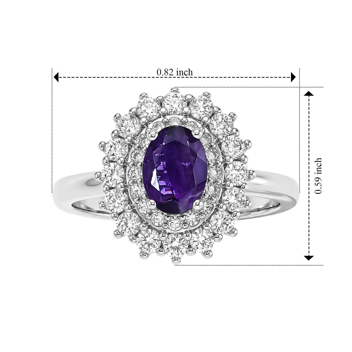 EverTrue African Amethyst and Simulated Diamond 2.00 ctw Ring in Platinum Bond (Size 10.0)