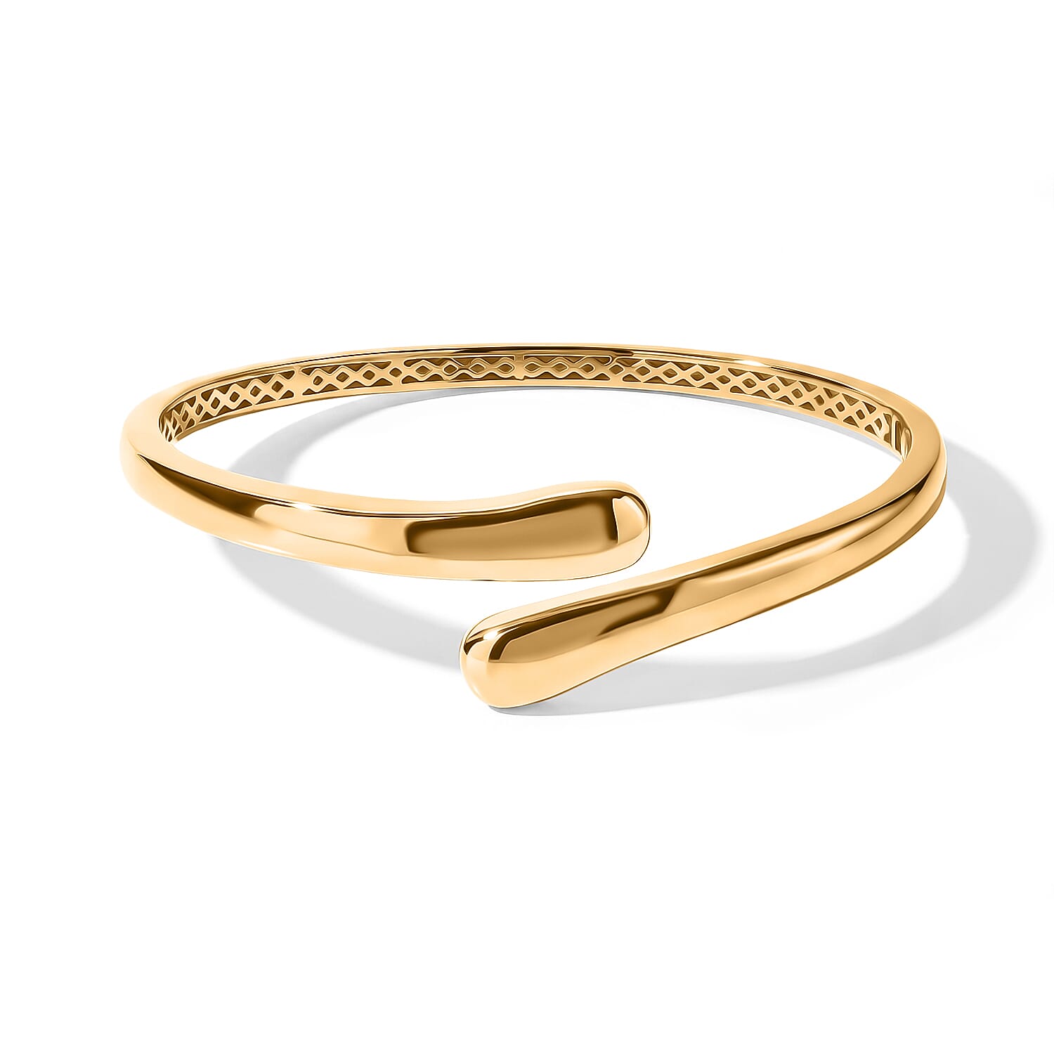EverTrue Woven Golden Bypass Bangle Bracelet in 18K YG Plated (6.50 In)