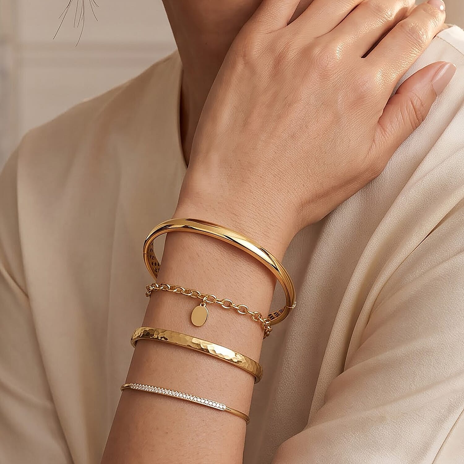EverTrue Slim Golden Bangle Bracelet in 18K YG Plated (7.25 In)