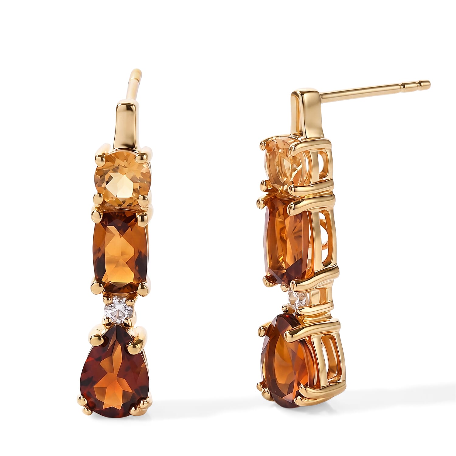EverTrue Cherry Citrine and Multi Gemstone 2.85 ctw Fancy Earrings in 18K YG Plated