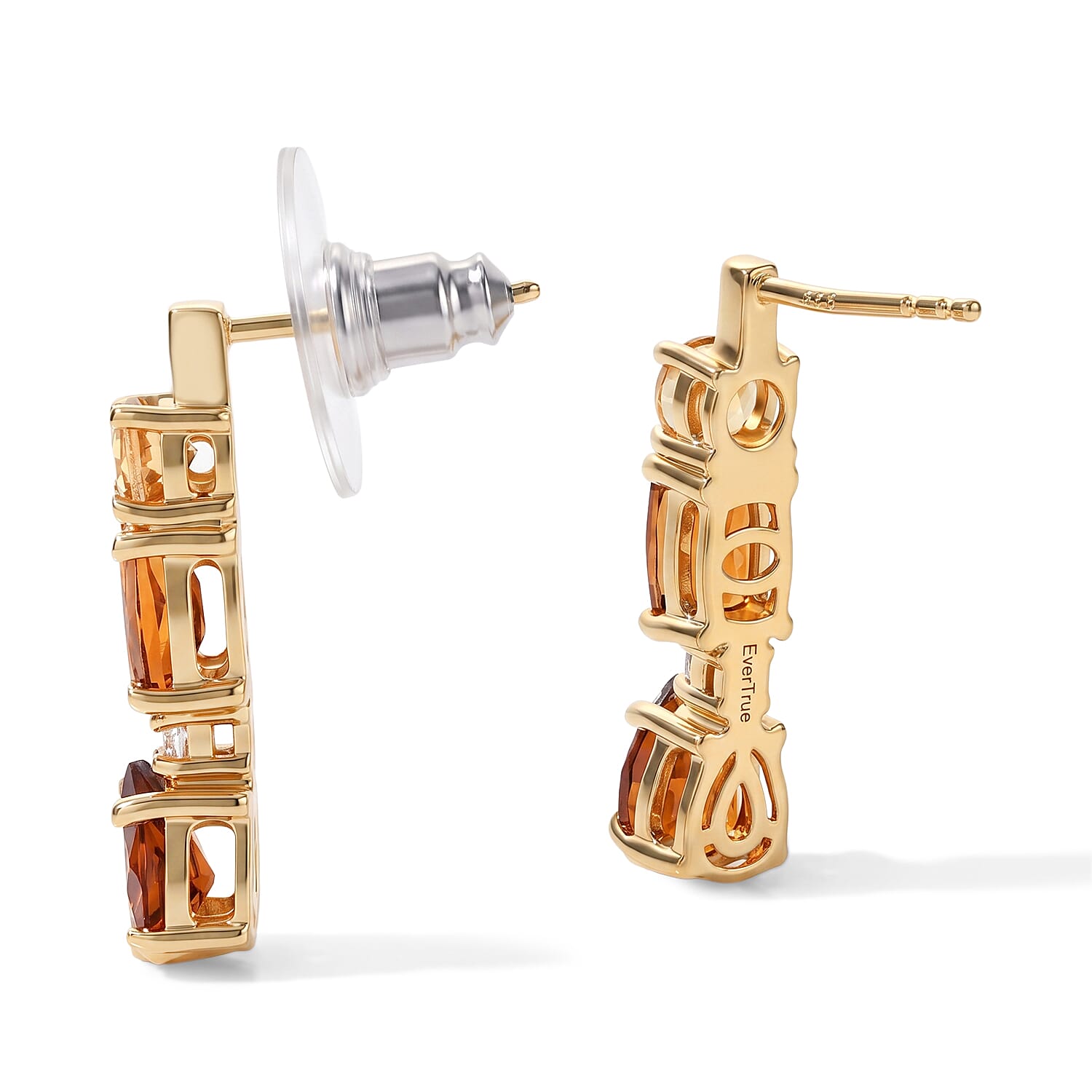 EverTrue Cherry Citrine and Multi Gemstone 2.85 ctw Fancy Earrings in 18K YG Plated