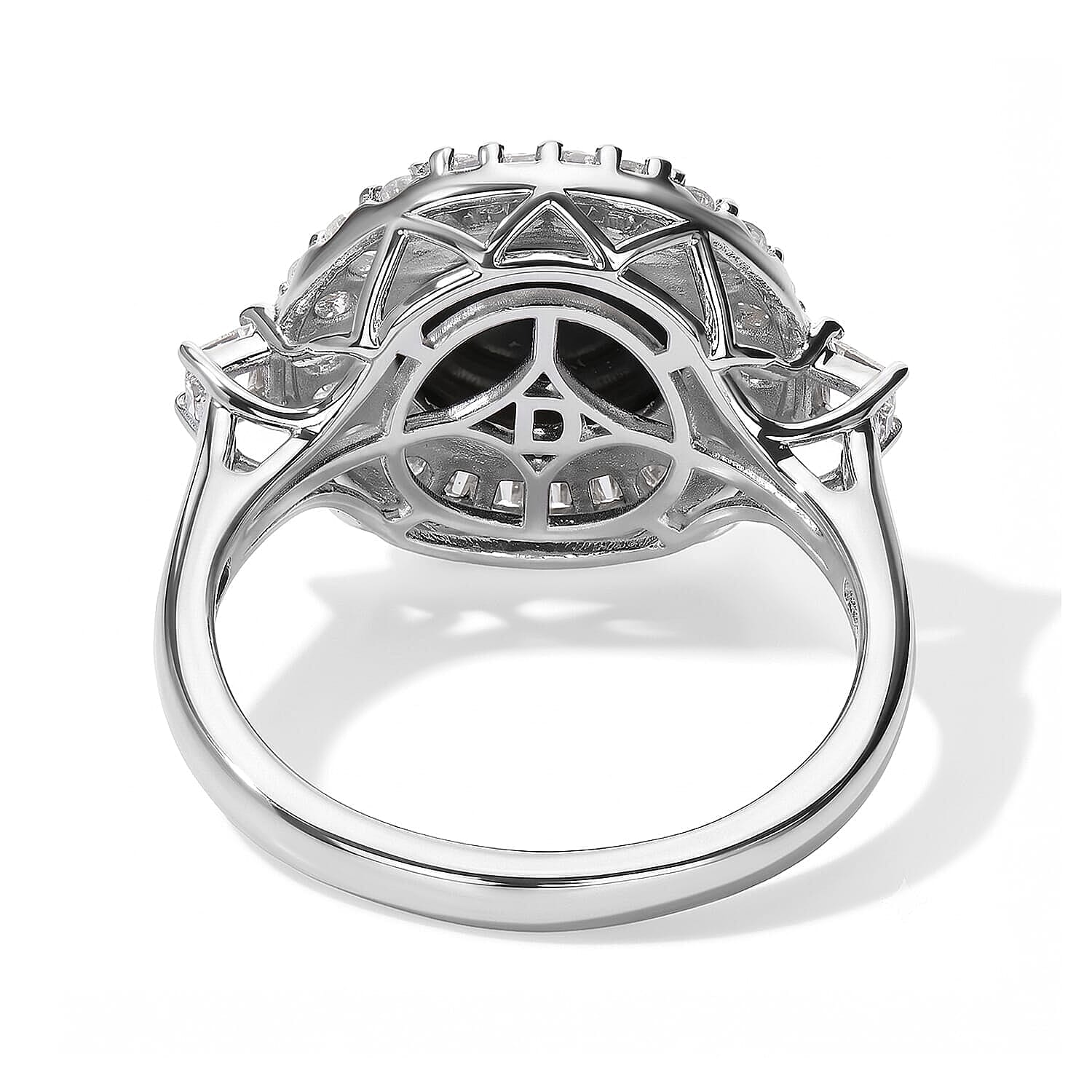 Certified and Appraised D'Joy Premium Australian Black Ridge Opal Triplet, Moissanite Ring in Rhodium Over Sterling Silver (Size 5.0) 2.90 ctw
