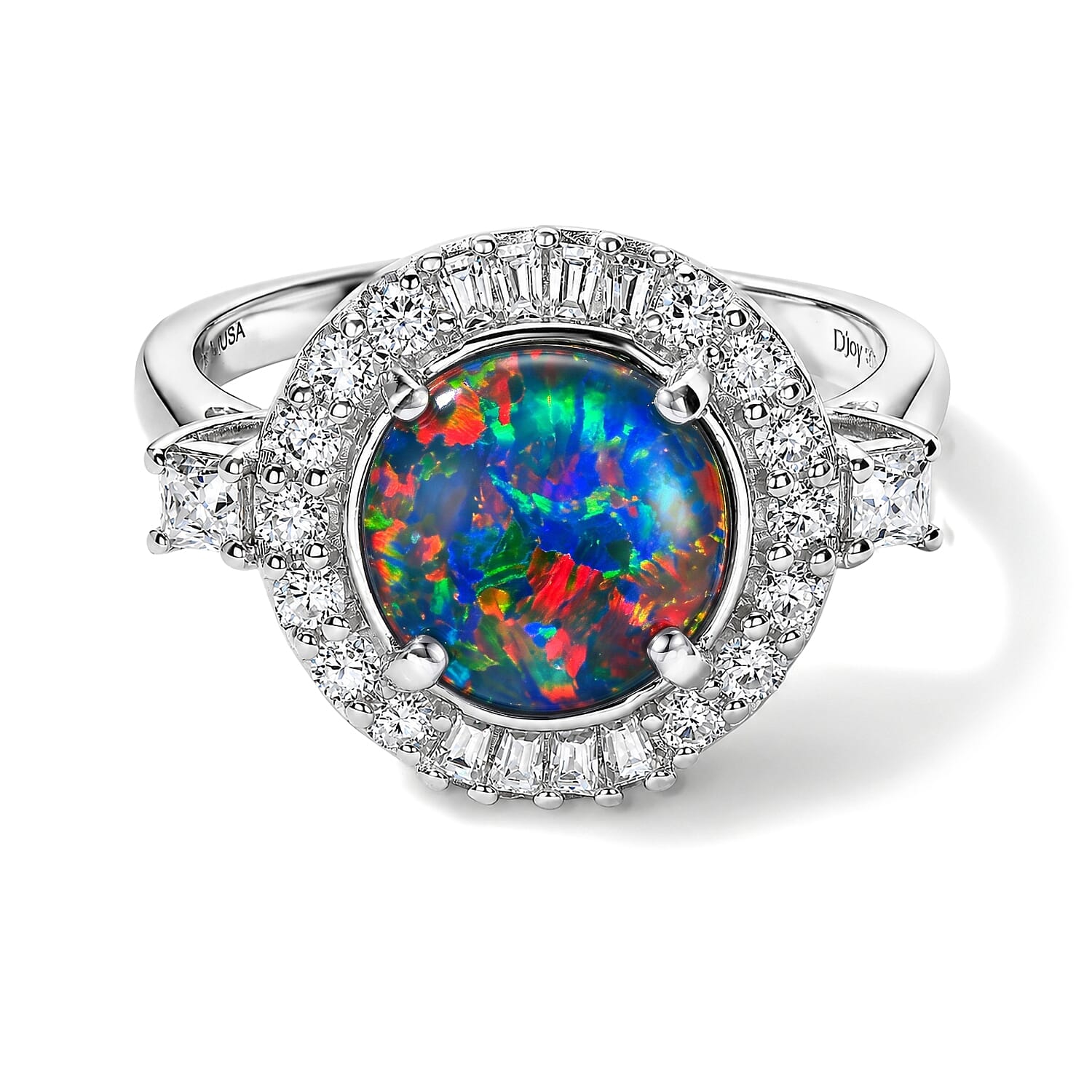 Certified and Appraised D'Joy Premium Australian Black Ridge Opal Triplet and Moissanite 2.90 ctw Ring in Rhodium Over Sterling Silver (Size 6.0)
