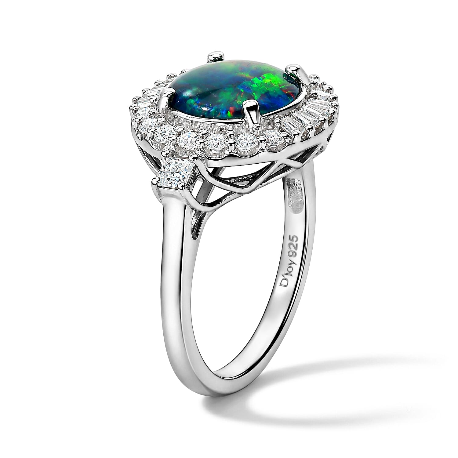 Certified and Appraised D'Joy Premium Australian Black Ridge Opal Triplet and Moissanite 2.90 ctw Ring in Rhodium Over Sterling Silver (Size 6.0)