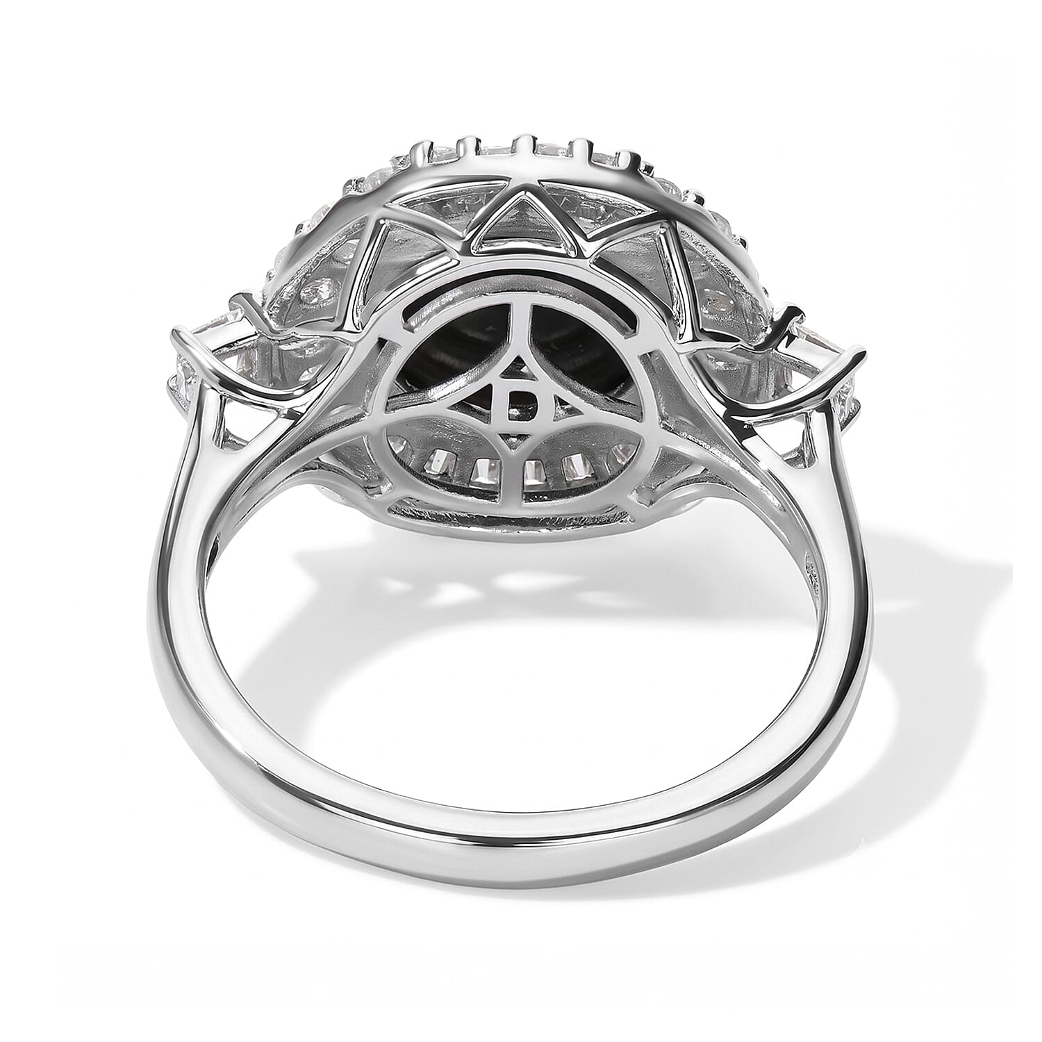 Certified and Appraised D'Joy Premium Australian Black Ridge Opal Triplet and Moissanite 2.90 ctw Ring in Rhodium Over Sterling Silver (Size 6.0)