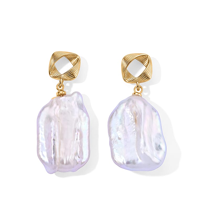 White Keshi Pearl Earrings in Silvertone