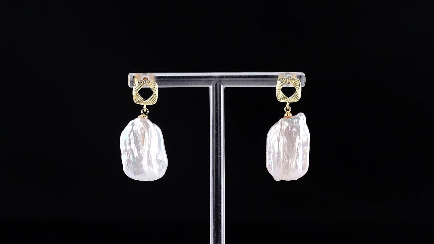 White Keshi Pearl Earrings in Silvertone