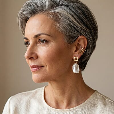 White Keshi Pearl Earrings in Silvertone