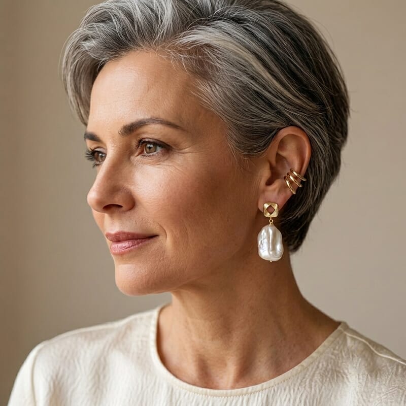 White Keshi Pearl Earrings in Silvertone