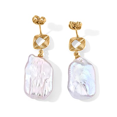White Keshi Pearl Earrings in Silvertone