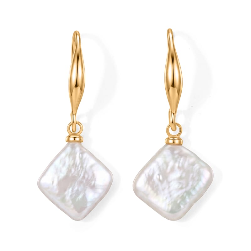 White Keshi Pearl Earrings in Silvertone