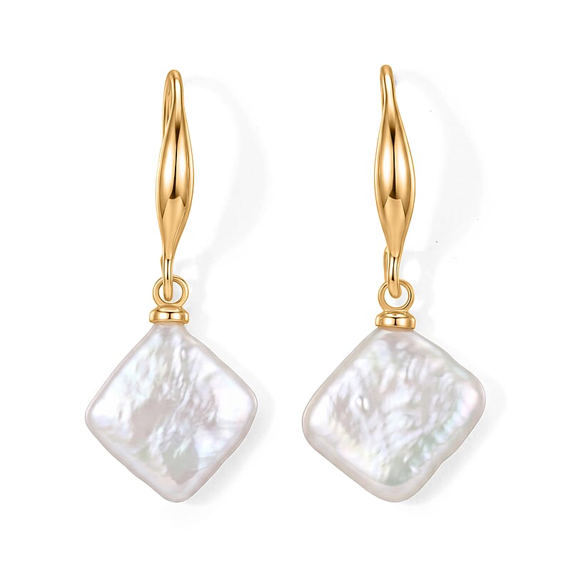 White Keshi Pearl Earrings in Silvertone