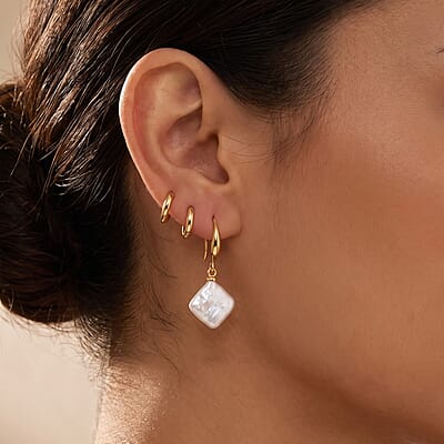 White Keshi Pearl Earrings in Silvertone