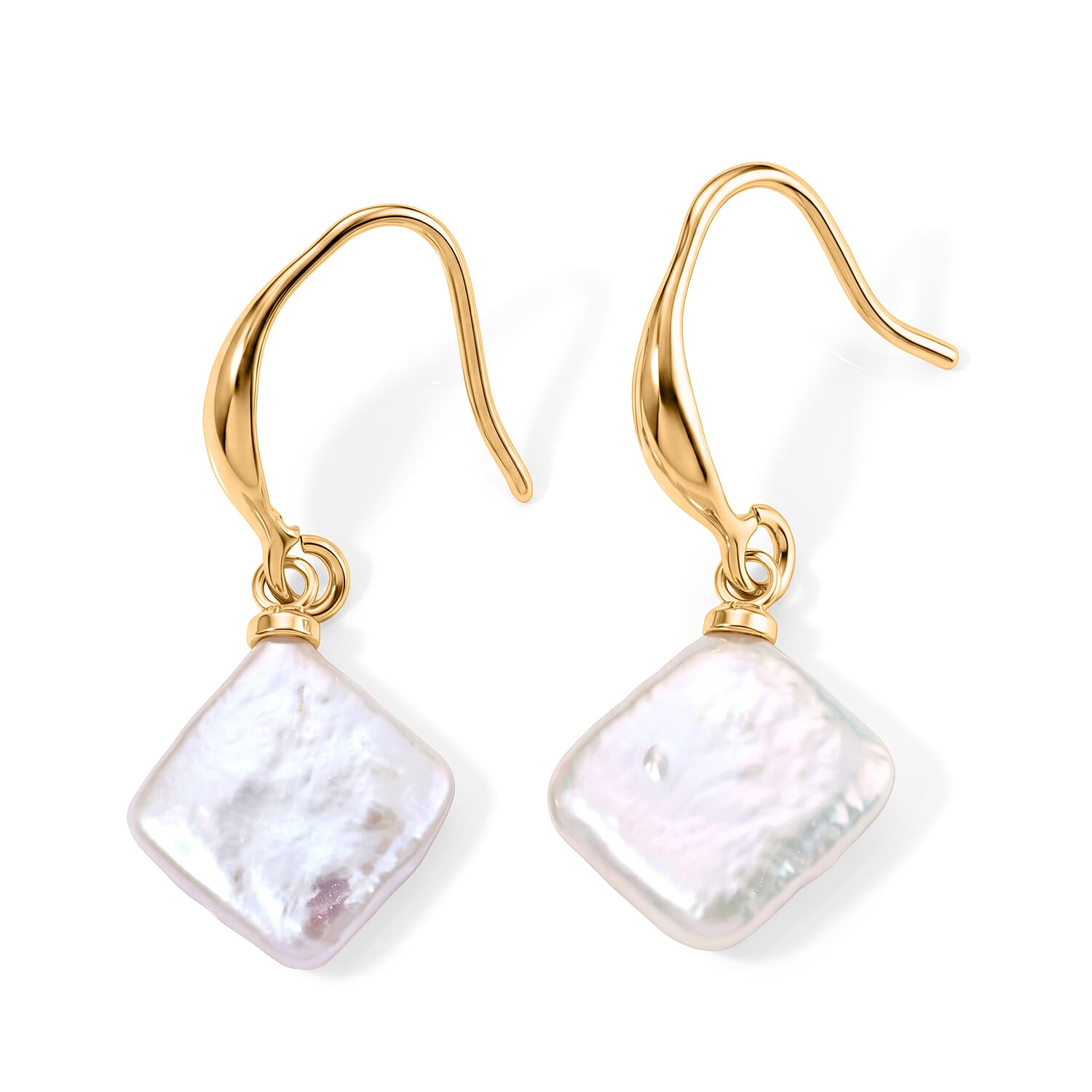 White Keshi Pearl Earrings in Silvertone