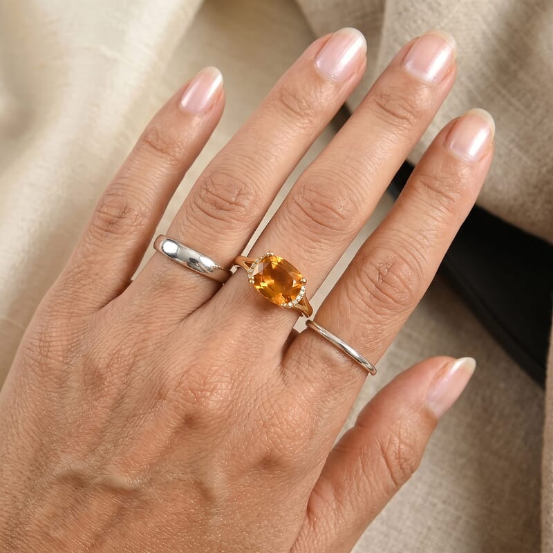 EverTrue Santa Ana Madeira Citrine and White Zircon 4.00 ctw Harvest Moon Line Ring in 18K YG Plated (Size 11.0)