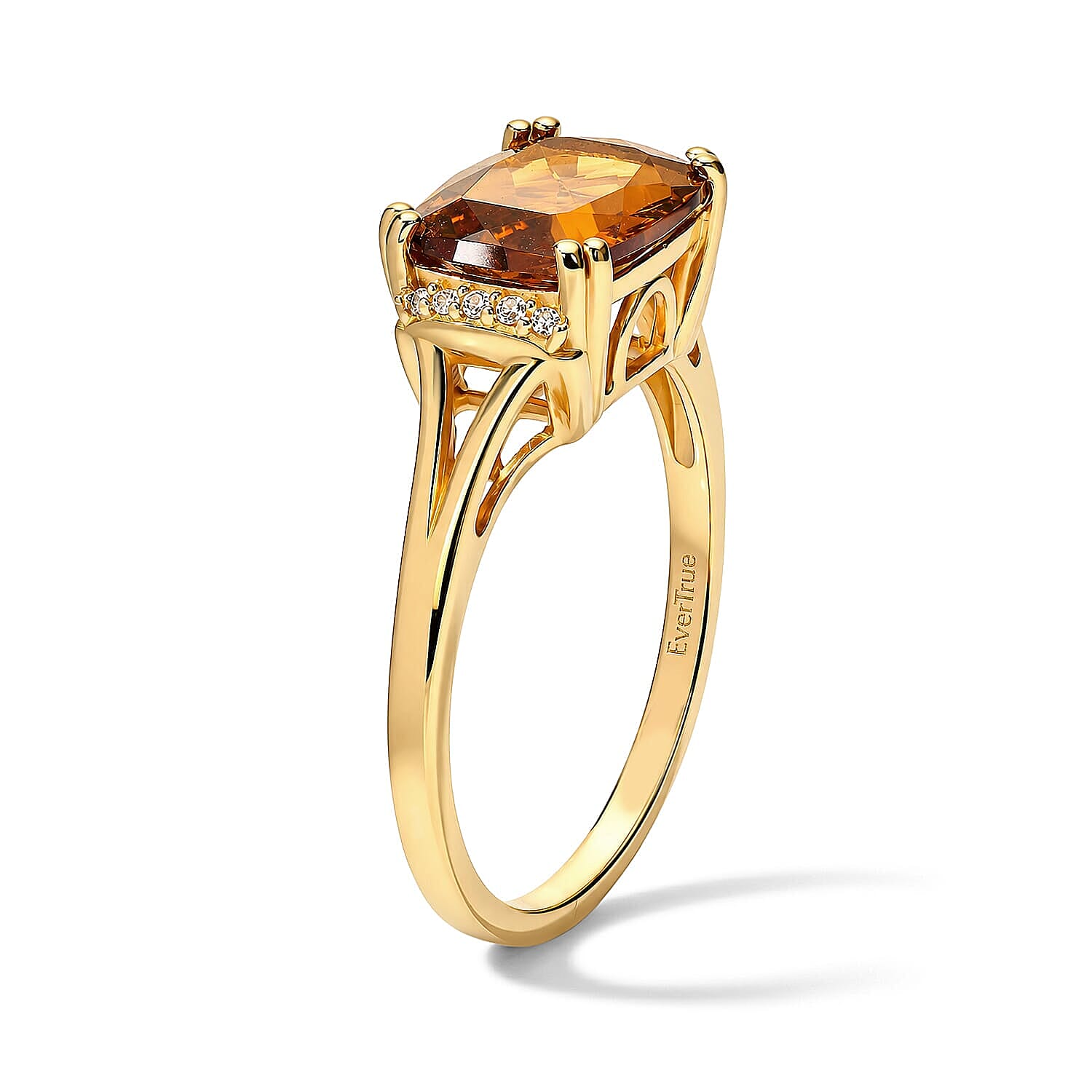 EverTrue Santa Ana Madeira Citrine and White Zircon 4.00 ctw Harvest Moon Line Ring in 18K YG Plated (Size 11.0)