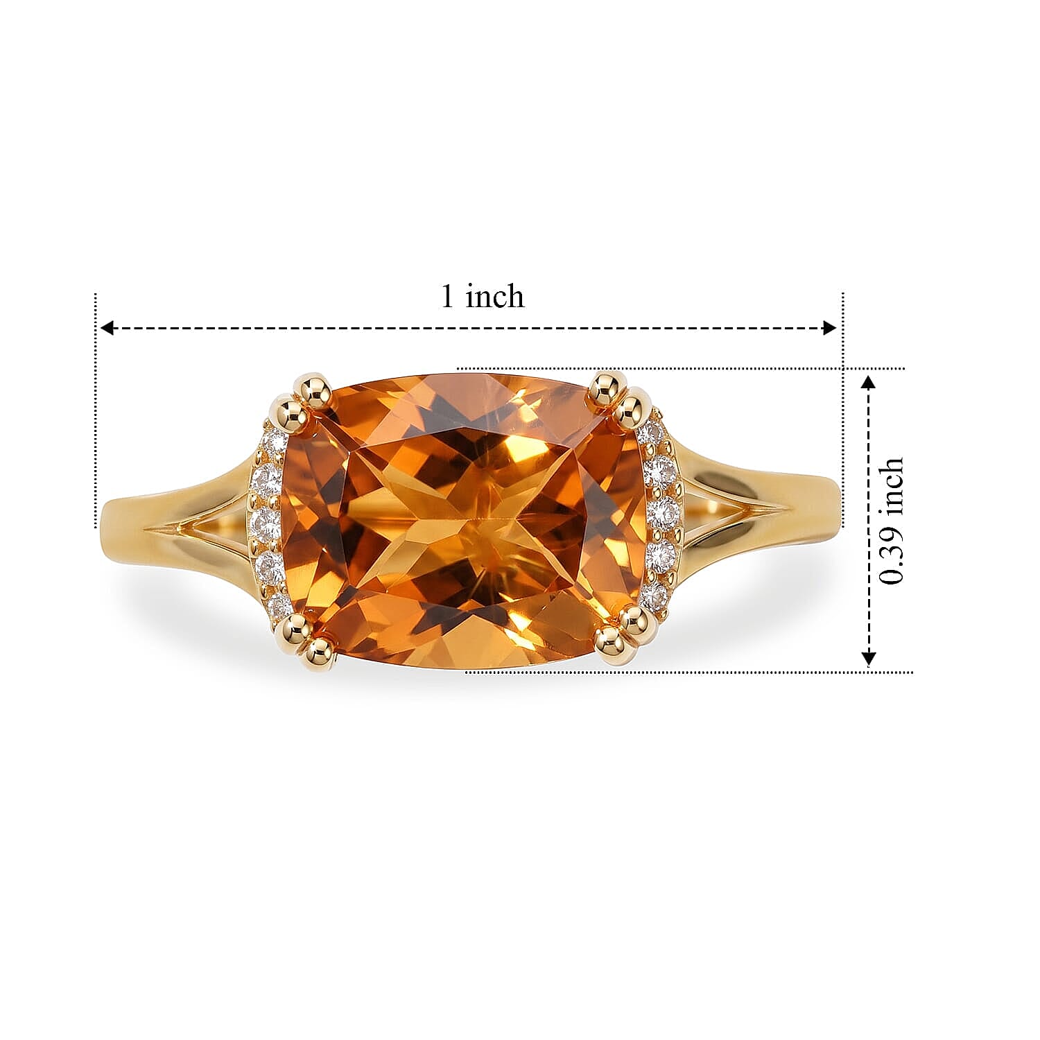 EverTrue Santa Ana Madeira Citrine and White Zircon 4.00 ctw Harvest Moon Line Ring in 18K YG Plated (Size 11.0)