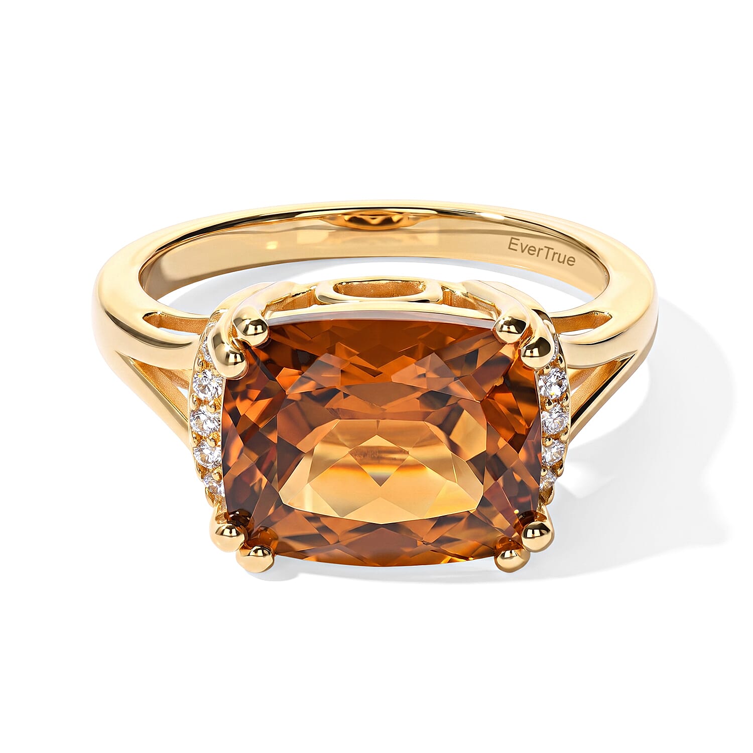 EverTrue Santa Ana Madeira Citrine and White Zircon 4.00 ctw Harvest Moon Line Ring in 18K YG Plated (Size 5.0)