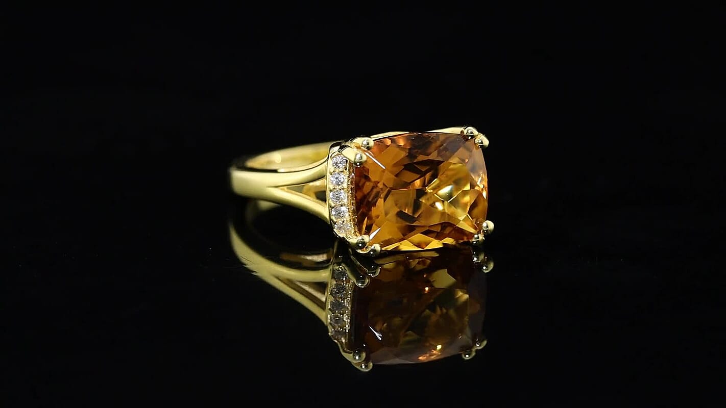 EverTrue Santa Ana Madeira Citrine ,White Zircon Ring in 18K YG Plated (Size 10.0) 4.00 ctw