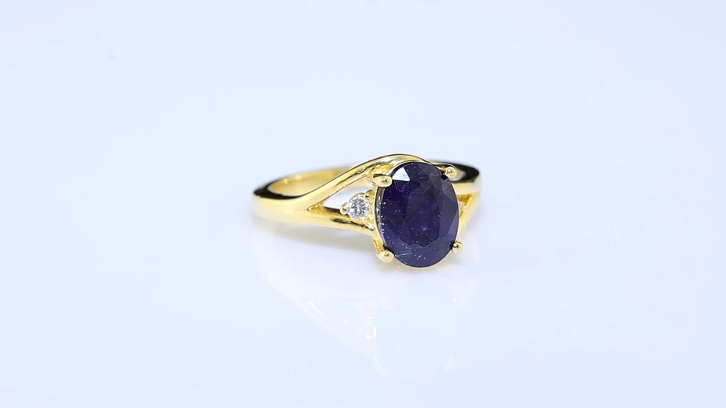 EverTrue Masoala Sapphire (D), White Zircon Ring in 18K YG Plated (Size 10.0) 3.00 ctw
