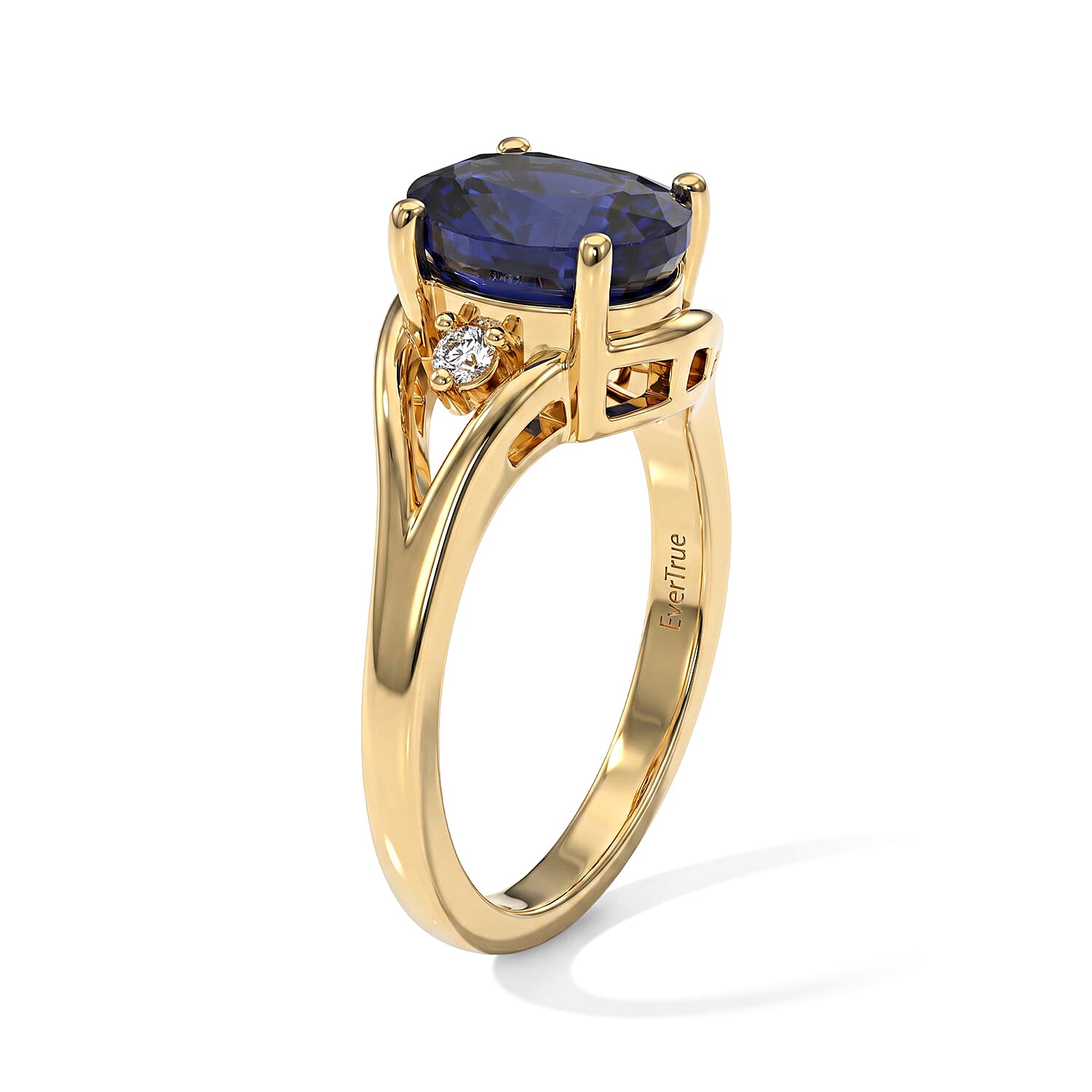 EverTrue Masoala Sapphire (D) and White Zircon 2.60 ctw Midnight Cobalt Ring in 18K YG Plated (Size 5.0)
