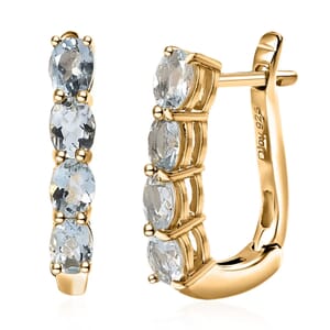 D'Joy Premium Mangoro Aquamarine 1.20 ctw Huggie Hoop Earrings in 14K Yellow Gold Over Sterling Silver