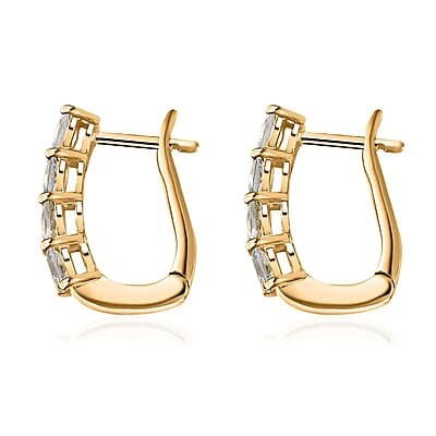 D'Joy Premium Mangoro Aquamarine 1.20 ctw Huggie Hoop Earrings in 14K Yellow Gold Over Sterling Silver