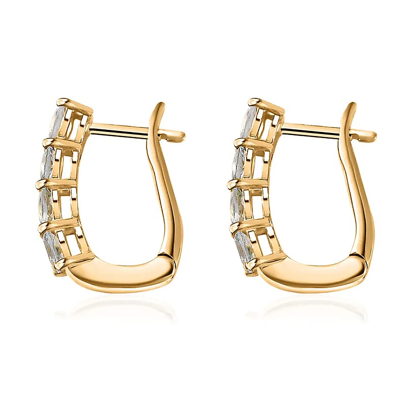 D'Joy Premium Mangoro Aquamarine 1.20 ctw Huggie Hoop Earrings in 14K Yellow Gold Over Sterling Silver