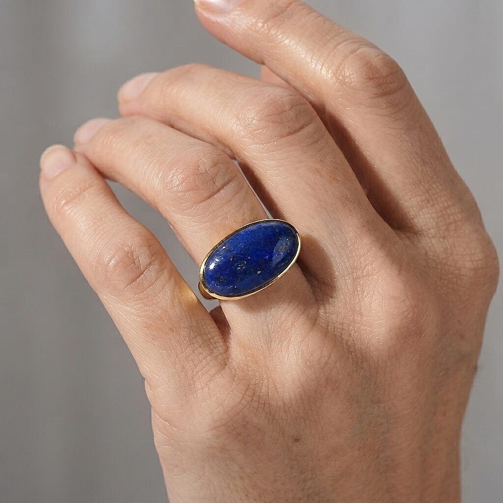 EverTrue Lapis Lazuli 13.50 ctw Pharaohs Blue Men's Ring in 18K YG Plated (Size 10.0)