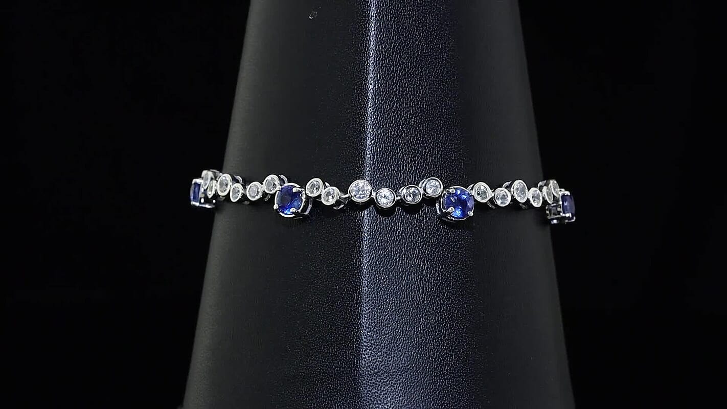 D''Joy Premium Kashmir Kyanite, White Zircon Bracelet in Rhodium Over Sterling Silver (7.25 In) 8.65 ctw