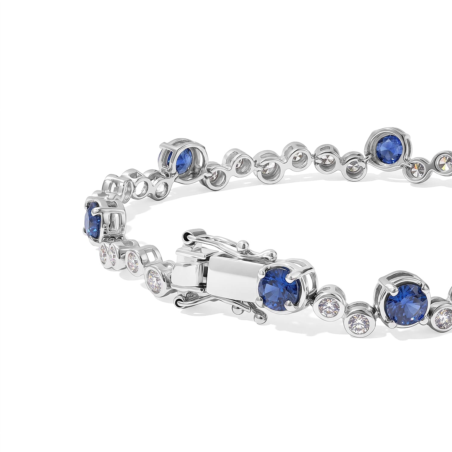 D'Joy Premium Kashmir Kyanite and White Zircon 8.65 ctw Starlit Romance Bracelet in Rhodium Over Sterling Silver (7.25 In)