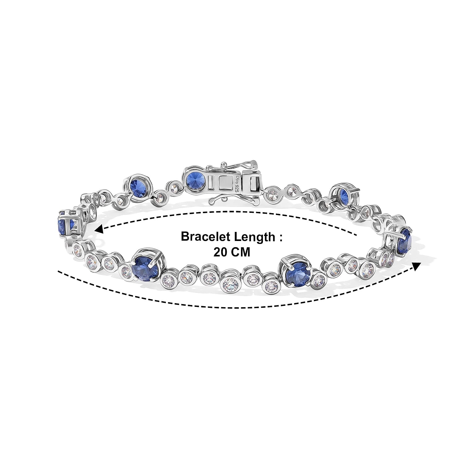 D'Joy Premium Kashmir Kyanite and White Zircon 8.65 ctw Starlit Romance Bracelet in Rhodium Over Sterling Silver (7.25 In)