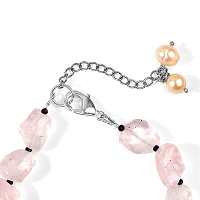 Freshwater Pearl and Multi Gemstone 60.25 ctw Bracelet in Silvertone and Stainless Steel (7.25 In)