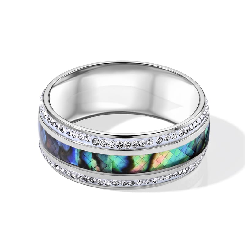 Abalone Shell and Austrian Crystal Ring in Stainless Steel (Size 10.0)