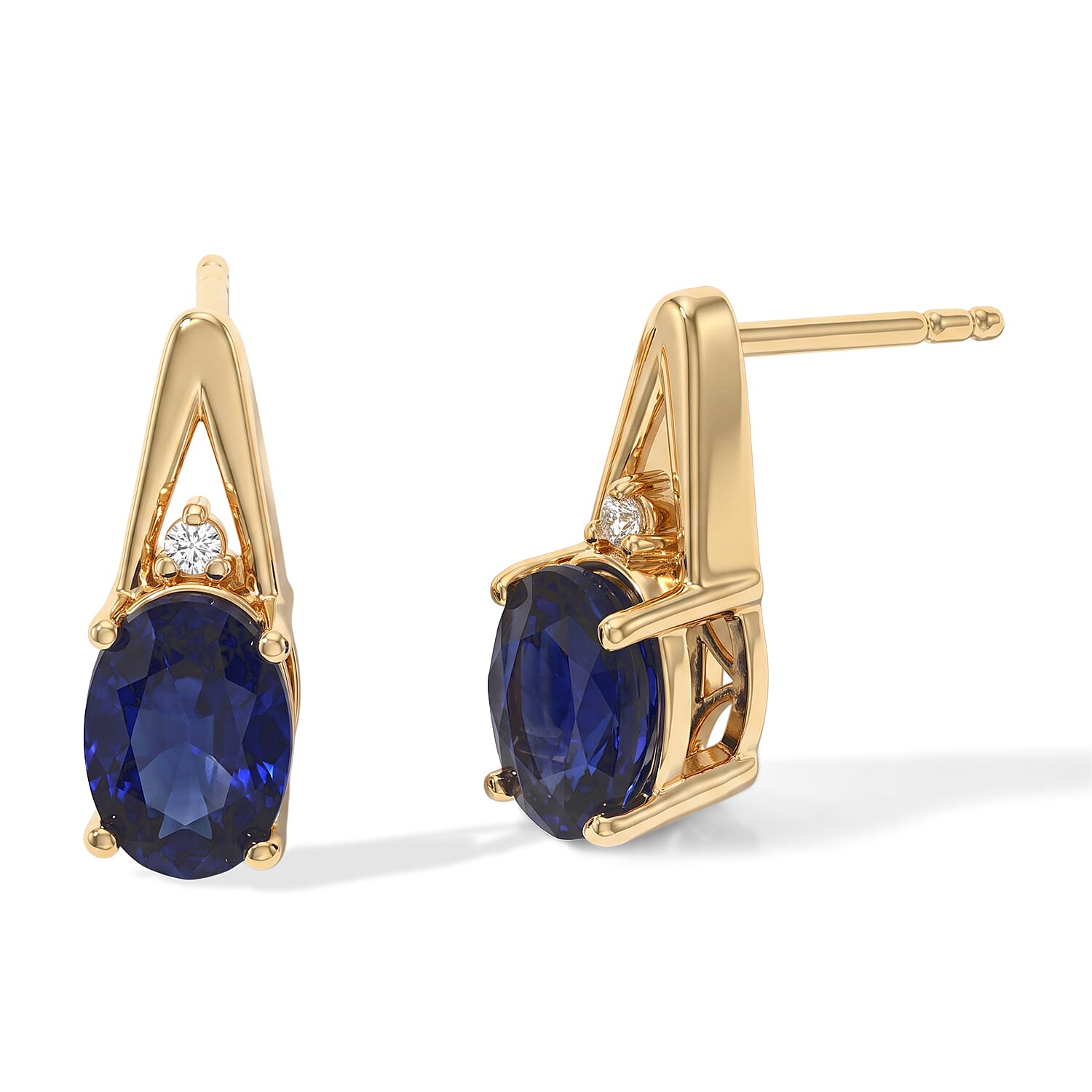 EverTrue Masoala Sapphire (D), White Zircon Solitaire Stud Earrings in 18K YG Plated 2.70 ctw