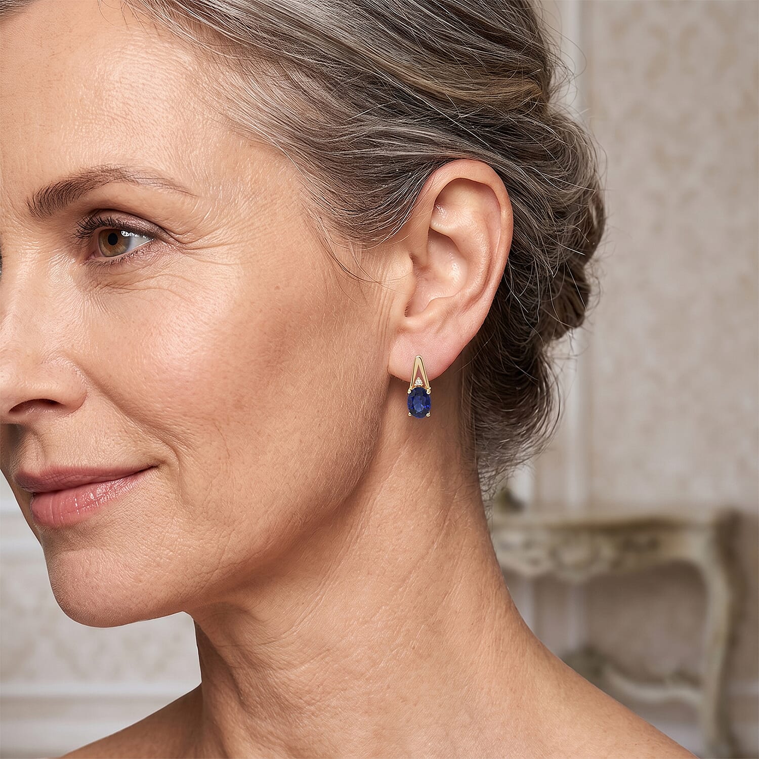 EverTrue Masoala Sapphire (D) and White Zircon 2.70 ctw Midnight Cobalt Stud Earrings in 18K YG Plated