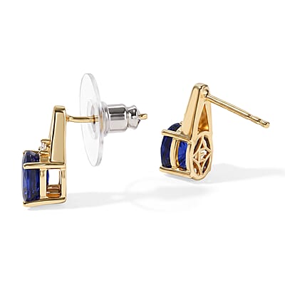 EverTrue Masoala Sapphire (D) and White Zircon 2.70 ctw Midnight Cobalt Stud Earrings in 18K YG Plated