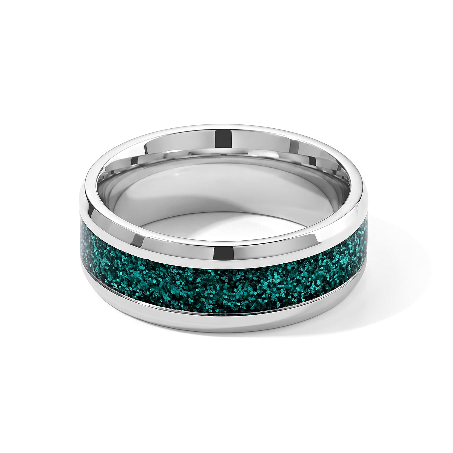 Green Enameled Ring in Stainless Steel (Size 6.0)