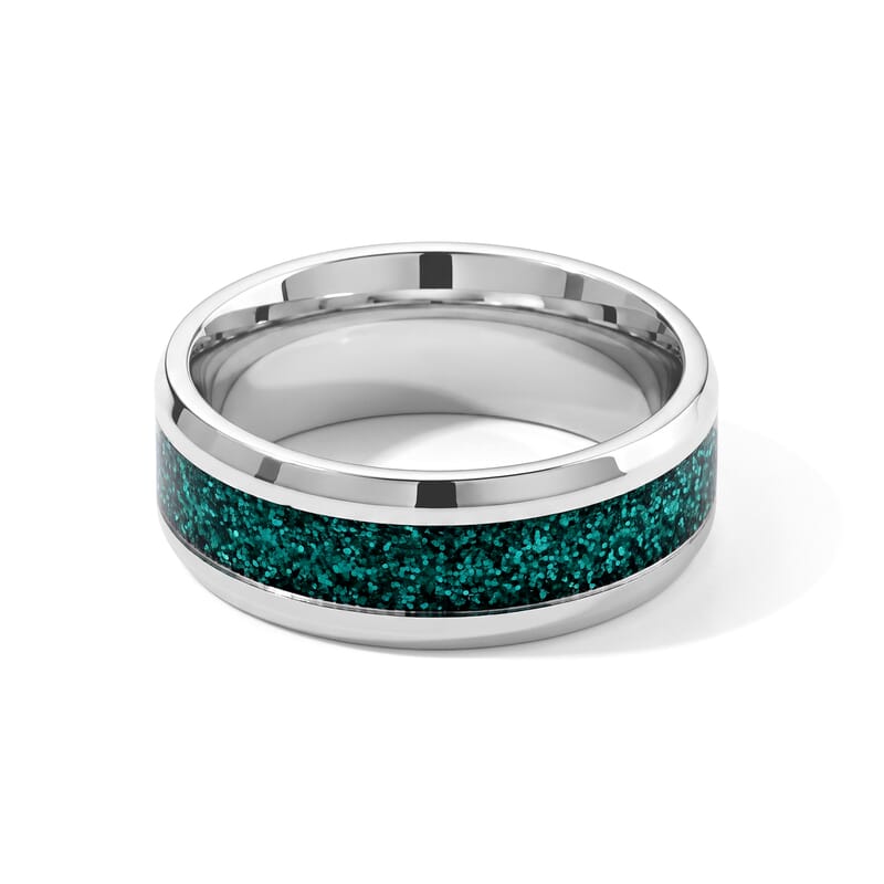 Green Enameled Ring in Stainless Steel (Size 6.0)