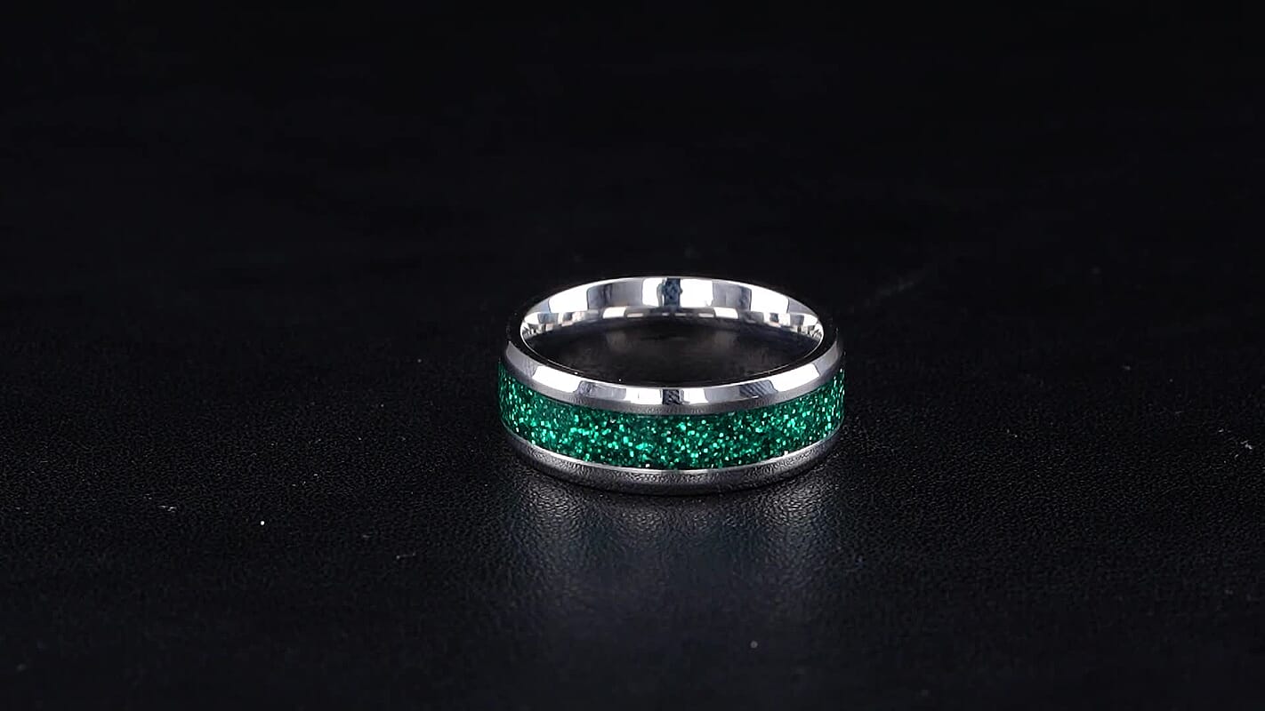 Green Enameled Ring in Stainless Steel (Size 10.0)