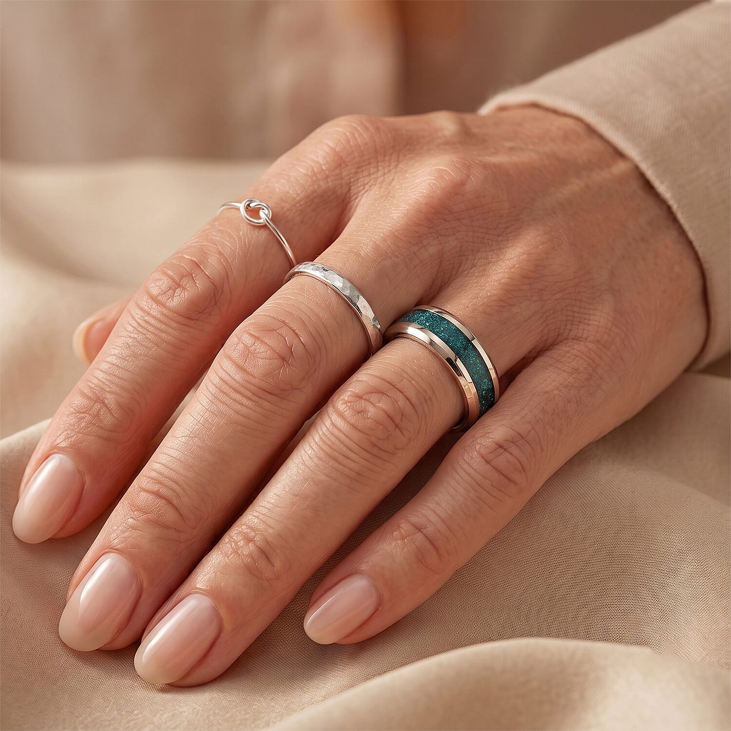 Green Enameled Ring in Stainless Steel (Size 6.0)