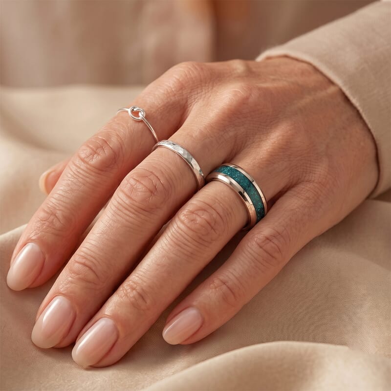 Green Enameled Ring in Stainless Steel (Size 6.0)