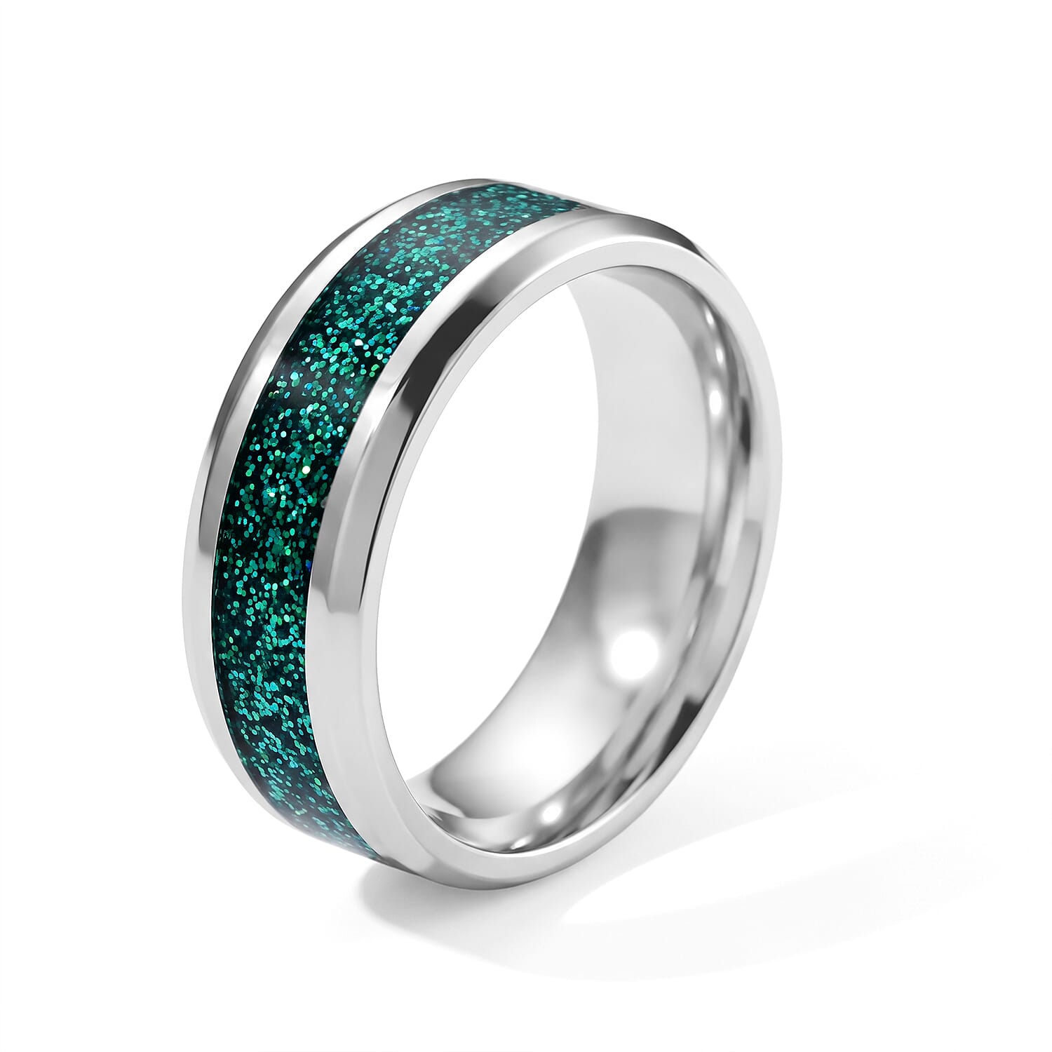 Green Enameled Ring in Stainless Steel (Size 6.0)
