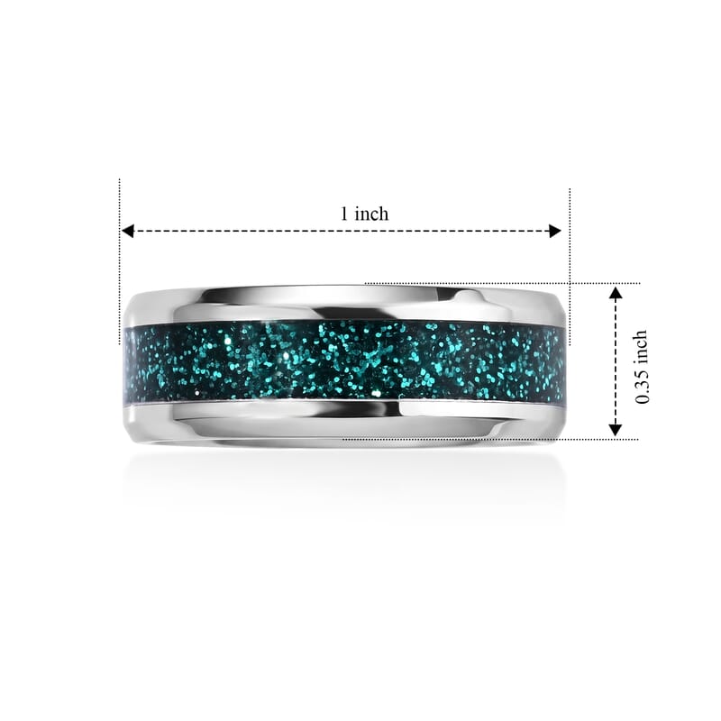 Green Enameled Ring in Stainless Steel (Size 6.0)