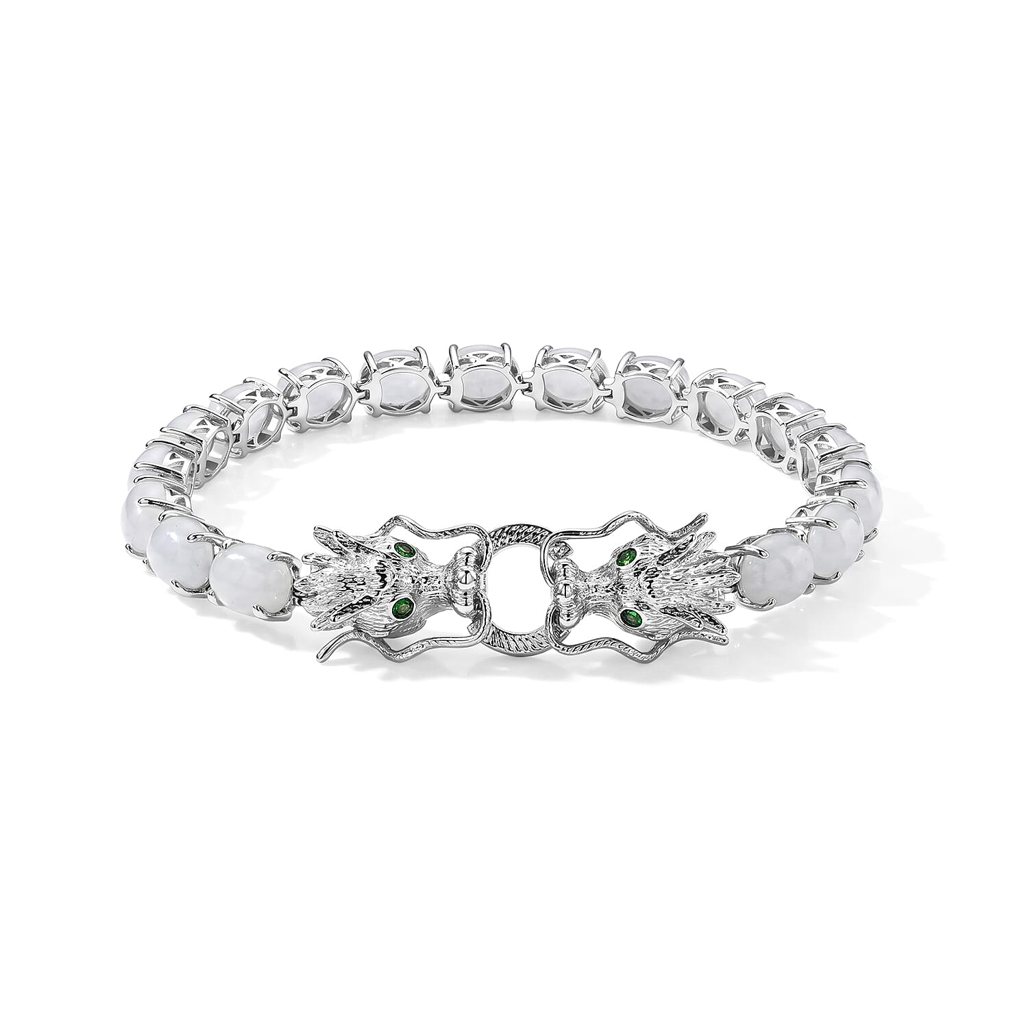 EverTrue Natural Jade and Chrome Diopside 24.25 ctw Dragon Bracelet in Platinum Bond (6.50 In)