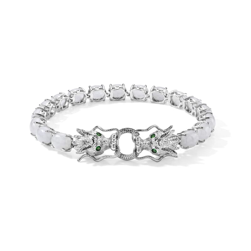 EverTrue Natural Jade and Chrome Diopside 24.25 ctw Dragon Bracelet in Platinum Bond (6.50 In)