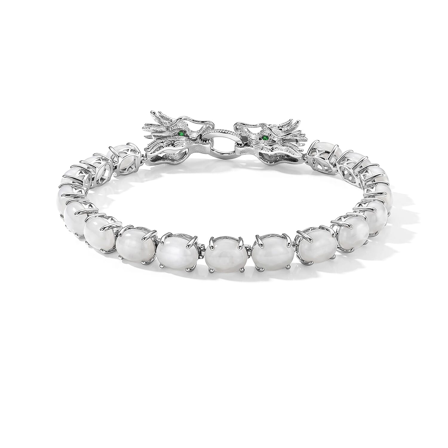 EverTrue Natural Jade and Chrome Diopside 24.25 ctw Dragon Bracelet in Platinum Bond (6.50 In)