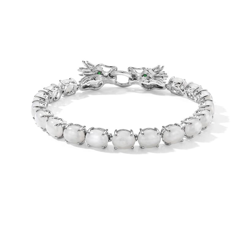 EverTrue Natural Jade and Chrome Diopside 24.25 ctw Dragon Bracelet in Platinum Bond (6.50 In)