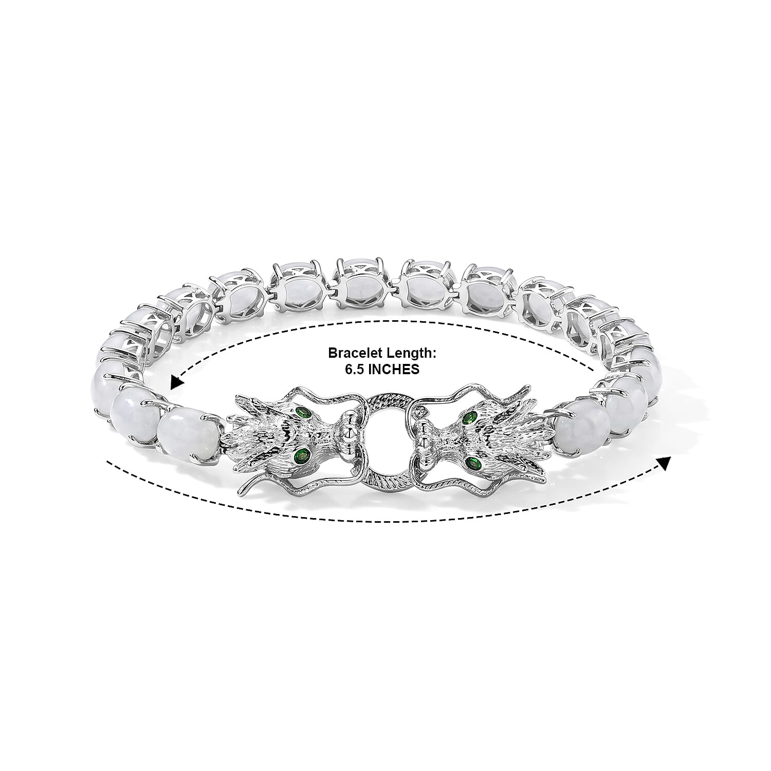 EverTrue Natural Jade and Chrome Diopside 24.25 ctw Dragon Bracelet in Platinum Bond (6.50 In)